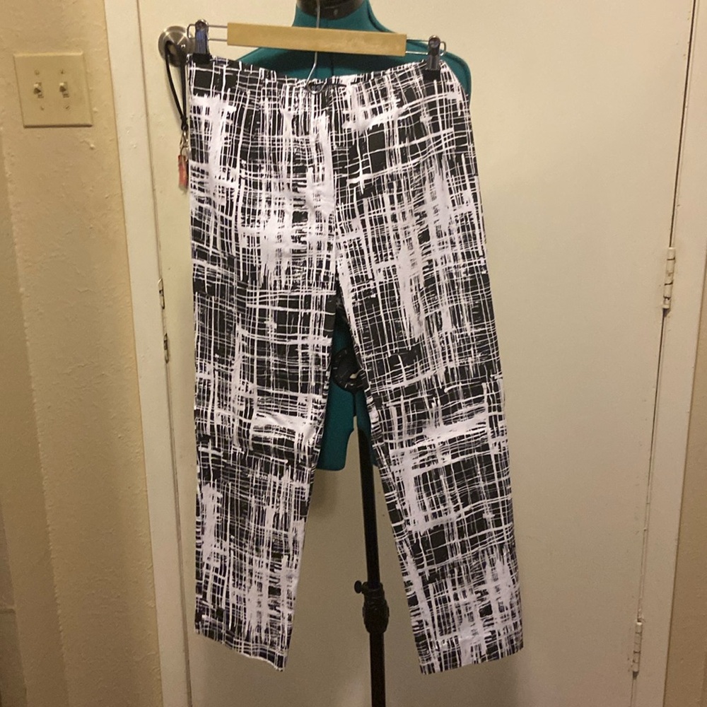 INSIGHT STRECH STRAIGHT PANTS Black & White Stripes like paint pull on - Picture 1 of 7